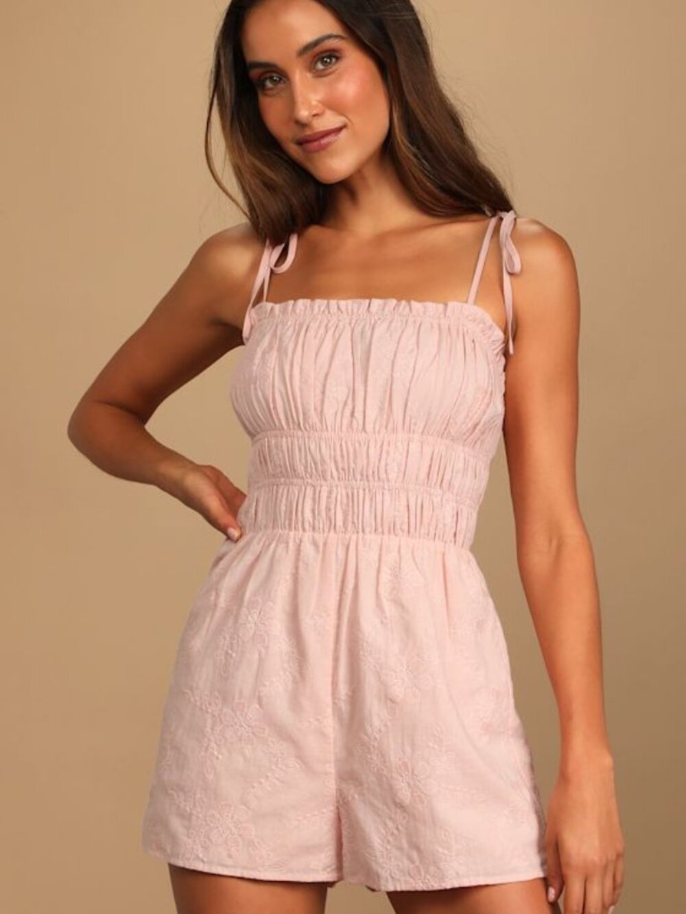Lulus Those Sweet Days Light Pink Floral Embroidered Tie-strap Romper - Size XS